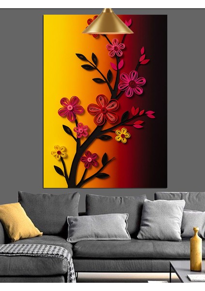 Soyut Çiçek Kırmızı Sarı Dekoratif Kanvas - Mdf Ahşap Tablo modelleri