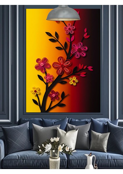 Soyut Çiçek Kırmızı Sarı Dekoratif Kanvas - Mdf Ahşap Tablo fırsatları