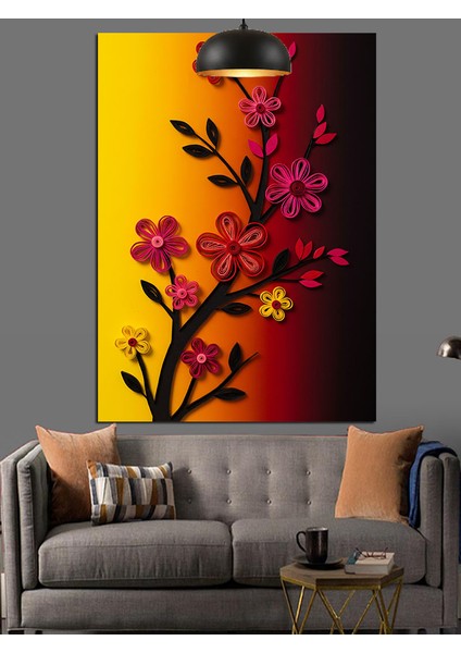 Soyut Çiçek Kırmızı Sarı Dekoratif Kanvas - Mdf Ahşap Tablo indirimleri