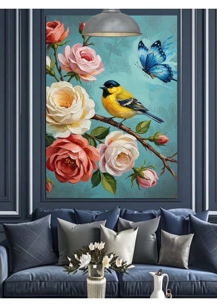 Pembe Gül Kuş ve Kelebek Dekoratif Kanvas - Mdf Ahşap Tablo modelleri