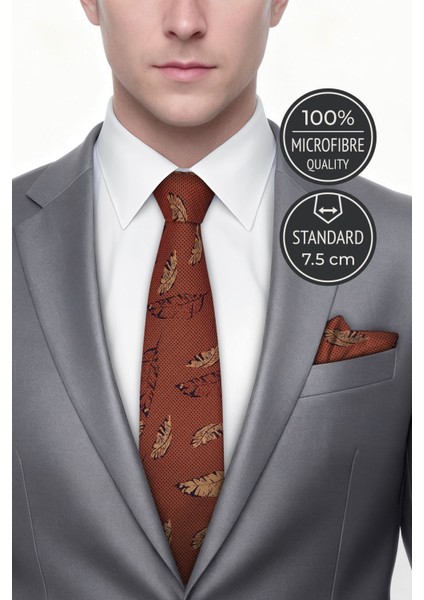 Tüy Desen Turuncu Kravat & Mendil fiyatları