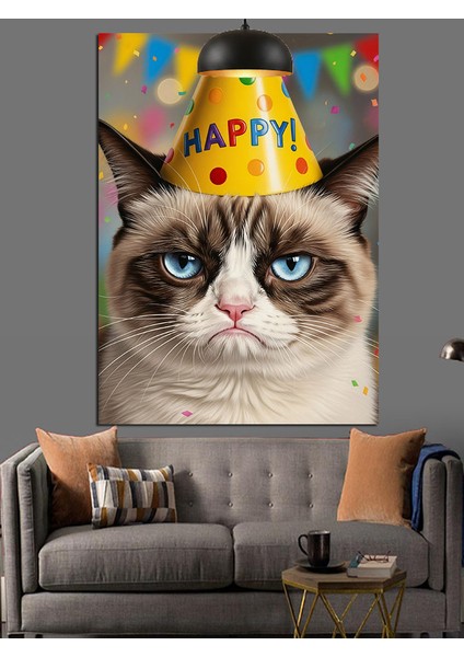 Komik Doğum Günü Kedisi Dekoratif Kanvas - Mdf Ahşap Tablo fiyatları