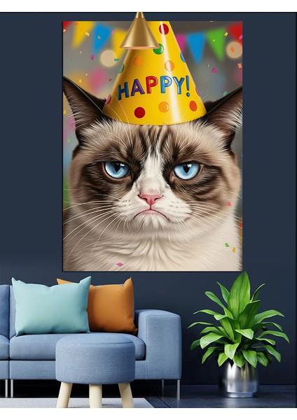 Komik Doğum Günü Kedisi Dekoratif Kanvas - Mdf Ahşap Tablo modelleri