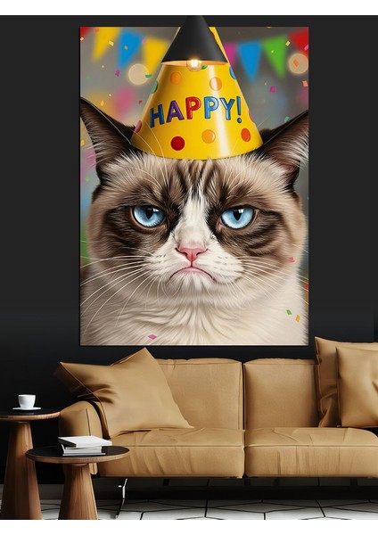 Komik Doğum Günü Kedisi Dekoratif Kanvas - Mdf Ahşap Tablo fırsatları