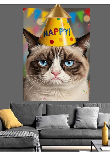 Komik Doğum Günü Kedisi Dekoratif Kanvas - Mdf Ahşap Tablo indirimleri