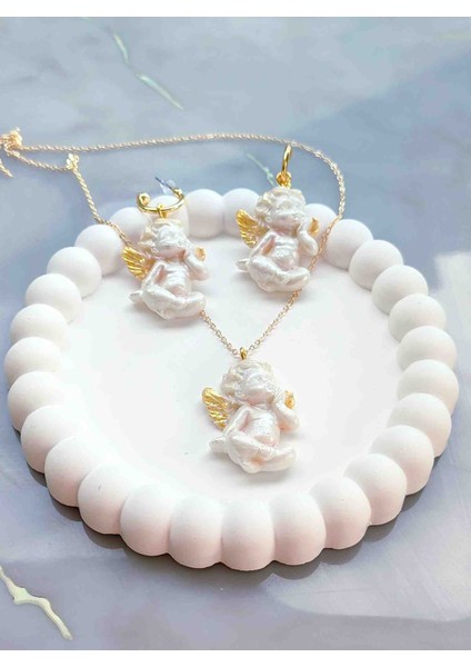 Golden Angel Baby Wings Inci Beyazı Küpe ve Kolye Seti - Zarif ve Masum fırsatları