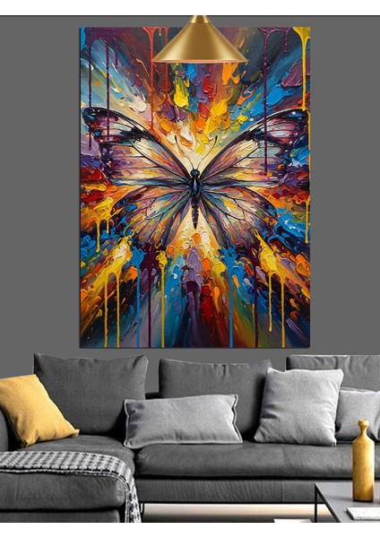 Parlak Renkli Kelebek Soyut Sanat Dekoratif Kanvas - Mdf Ahşap Tablo fırsatları