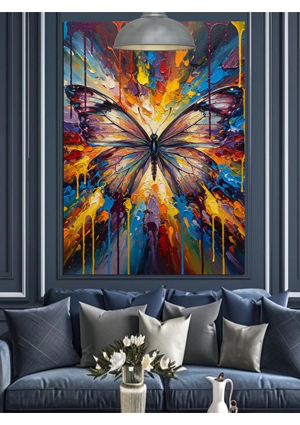 Parlak Renkli Kelebek Soyut Sanat Dekoratif Kanvas - Mdf Ahşap Tablo indirimleri