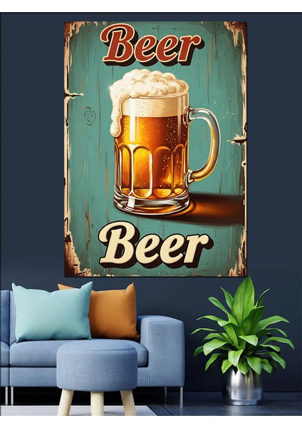 Retro Bira Ilan Afişi Dekoratif Kanvas - Mdf Ahşap Tablo