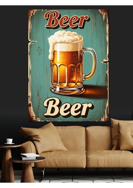 Retro Bira Ilan Afişi Dekoratif Kanvas - Mdf Ahşap Tablo fiyatları