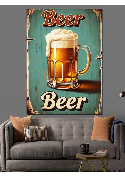 Retro Bira Ilan Afişi Dekoratif Kanvas - Mdf Ahşap Tablo modelleri