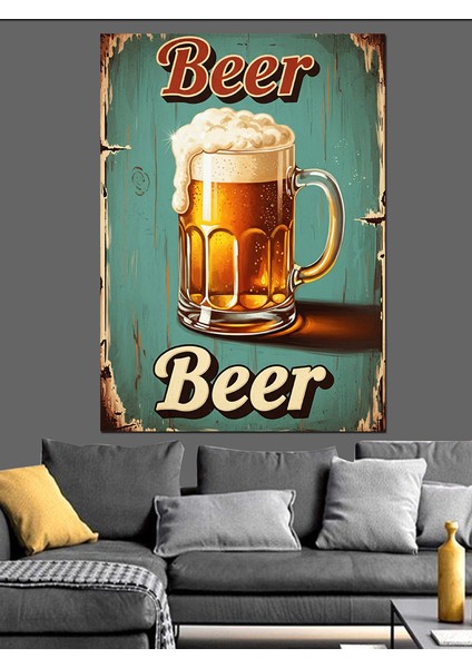 Retro Bira Ilan Afişi Dekoratif Kanvas - Mdf Ahşap Tablo fırsatları