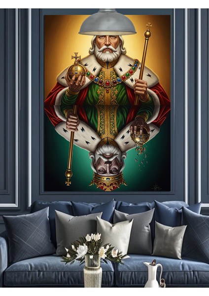 Taç Giymiş Kupa Kralı Dekoratif Kanvas - Mdf Ahşap Tablo