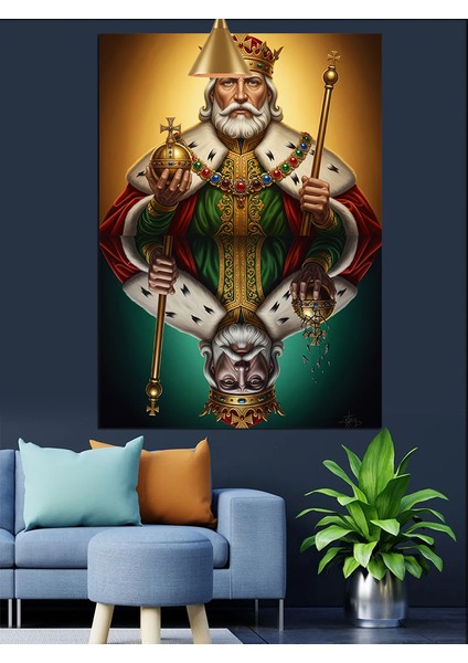 Taç Giymiş Kupa Kralı Dekoratif Kanvas - Mdf Ahşap Tablo modelleri