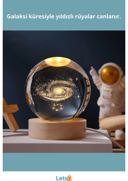 Galaksi Tasarımlı Işıklı Cam Küre Ahşap Altlık 6 cm fiyatları