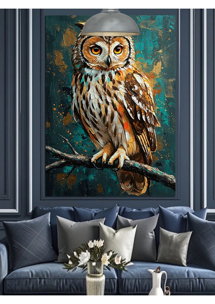 Mavi Yeşil Detaylı Baykuş Portresi Dekoratif Kanvas - Mdf Ahşap Tablo fiyatları