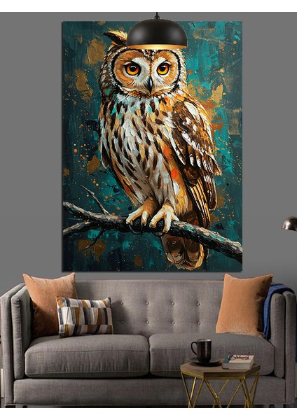 Mavi Yeşil Detaylı Baykuş Portresi Dekoratif Kanvas - Mdf Ahşap Tablo modelleri