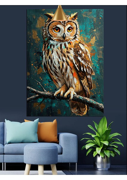 Mavi Yeşil Detaylı Baykuş Portresi Dekoratif Kanvas - Mdf Ahşap Tablo fırsatları