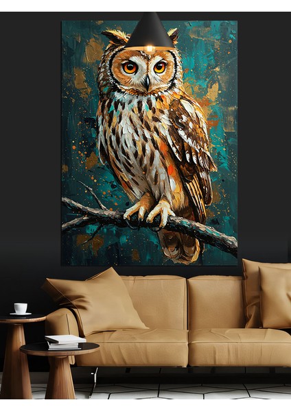 Mavi Yeşil Detaylı Baykuş Portresi Dekoratif Kanvas - Mdf Ahşap Tablo indirimleri