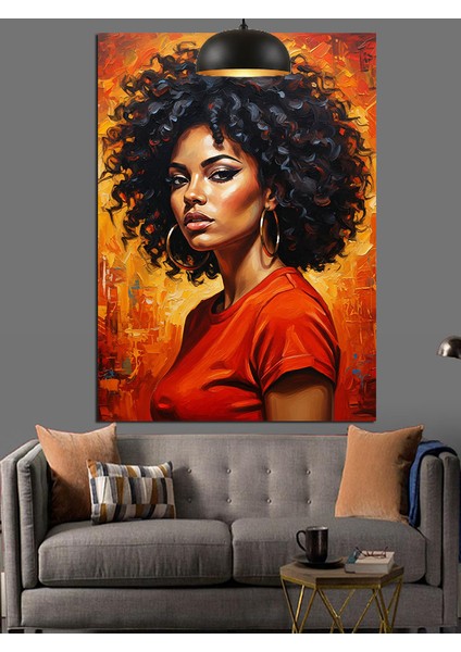 Afro Saç Kadın Kırmızı Dekoratif Kanvas - Mdf Ahşap Tablo fiyatları