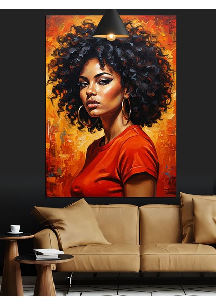 Afro Saç Kadın Kırmızı Dekoratif Kanvas - Mdf Ahşap Tablo fırsatları