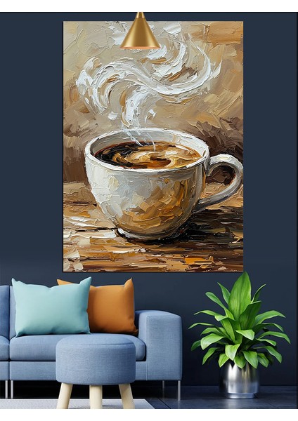 Dumanı Tüten Sıcak Kahve Dekoratif Kanvas - Mdf Ahşap Tablo