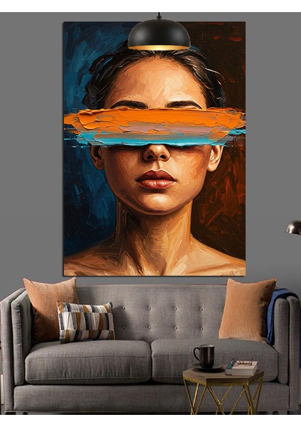Gözüne Turuncu Şerit Çekilmiş Kadın Dekoratif Kanvas - Mdf Ahşap Tablo