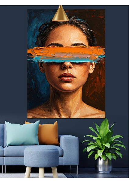 Gözüne Turuncu Şerit Çekilmiş Kadın Dekoratif Kanvas - Mdf Ahşap Tablo fiyatları