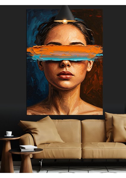 Gözüne Turuncu Şerit Çekilmiş Kadın Dekoratif Kanvas - Mdf Ahşap Tablo modelleri