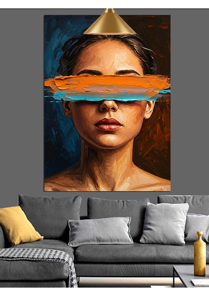 Gözüne Turuncu Şerit Çekilmiş Kadın Dekoratif Kanvas - Mdf Ahşap Tablo fırsatları