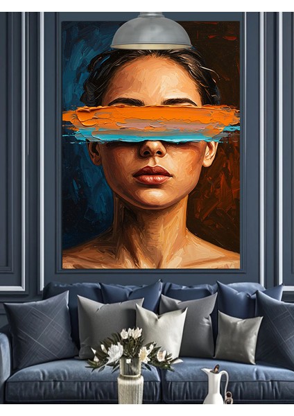 Gözüne Turuncu Şerit Çekilmiş Kadın Dekoratif Kanvas - Mdf Ahşap Tablo indirimleri