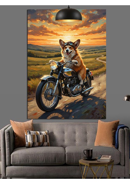 Köpek Motosikletli Sürücü Portresi Dekoratif Kanvas - Mdf Ahşap Tablo modelleri