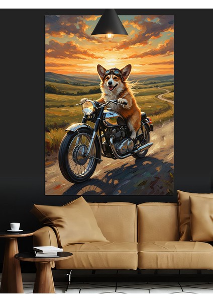 Köpek Motosikletli Sürücü Portresi Dekoratif Kanvas - Mdf Ahşap Tablo indirimleri