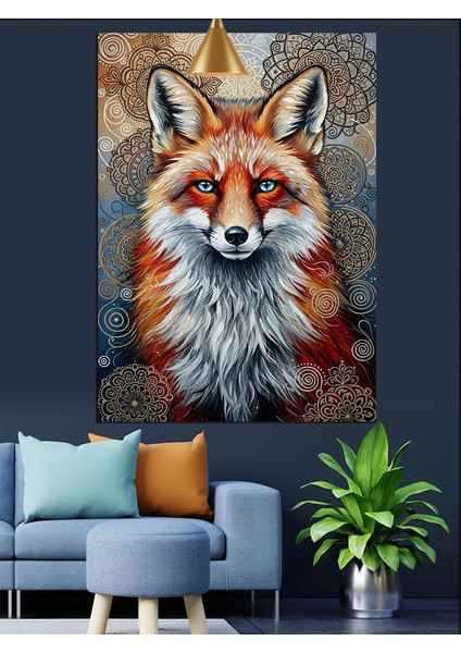 Mavi Gözlü Tilki Portresi Dekoratif Kanvas - Mdf Ahşap Tablo