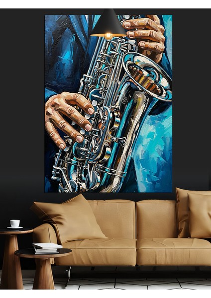 Saksafon Çalan Adam Dekoratif Kanvas - Mdf Ahşap Tablo fırsatları