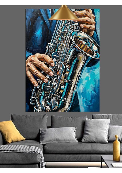 Saksafon Çalan Adam Dekoratif Kanvas - Mdf Ahşap Tablo indirimleri