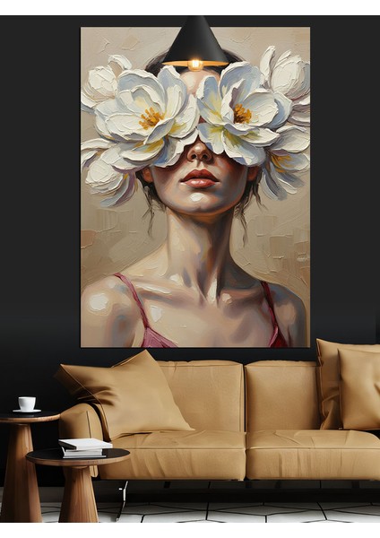 Gözleri Kapalı Beyaz Çiçek Kadın Dekoratif Kanvas - Mdf Ahşap Tablo modelleri