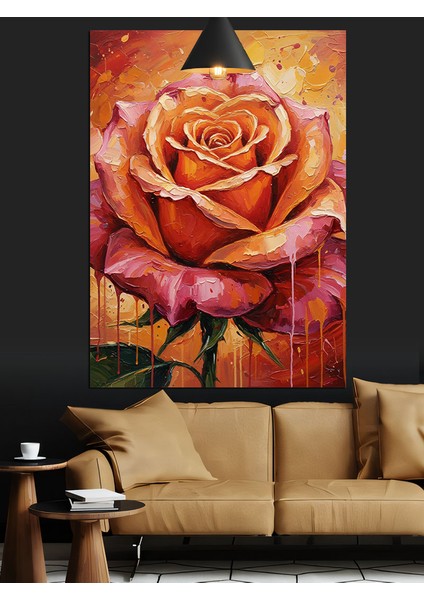 Turuncu Pembe Gül Çiçek Doku Dekoratif Kanvas - Mdf Ahşap Tablo