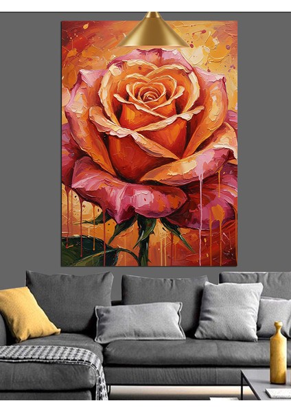 Turuncu Pembe Gül Çiçek Doku Dekoratif Kanvas - Mdf Ahşap Tablo fiyatları
