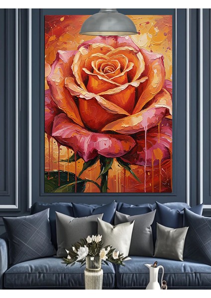 Turuncu Pembe Gül Çiçek Doku Dekoratif Kanvas - Mdf Ahşap Tablo modelleri