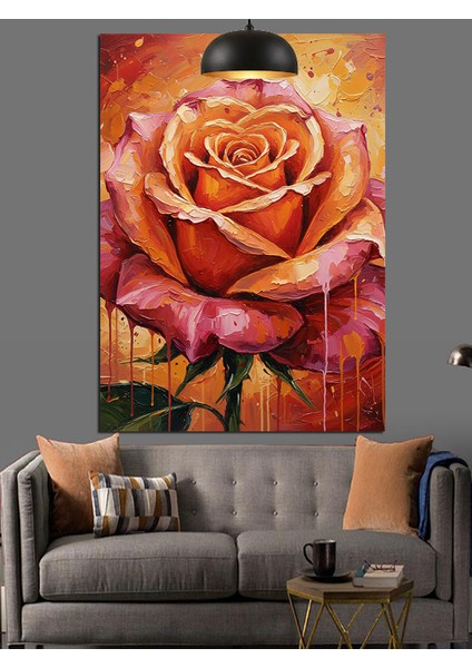 Turuncu Pembe Gül Çiçek Doku Dekoratif Kanvas - Mdf Ahşap Tablo fırsatları