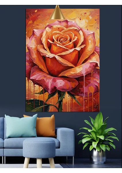 Turuncu Pembe Gül Çiçek Doku Dekoratif Kanvas - Mdf Ahşap Tablo indirimleri