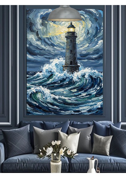 Dalgalı Deniz Feneri Manzarası Dekoratif Kanvas - Mdf Ahşap Tablo fiyatları