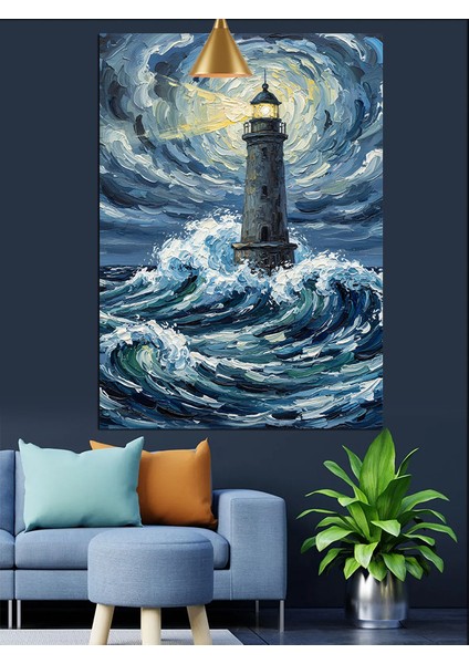 Dalgalı Deniz Feneri Manzarası Dekoratif Kanvas - Mdf Ahşap Tablo fırsatları