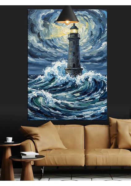 Dalgalı Deniz Feneri Manzarası Dekoratif Kanvas - Mdf Ahşap Tablo indirimleri