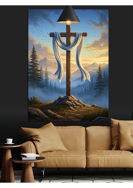 Haç Üzerindeki Beyaz Kumaş Figürü Dekoratif Kanvas - Mdf Ahşap Tablo fiyatları