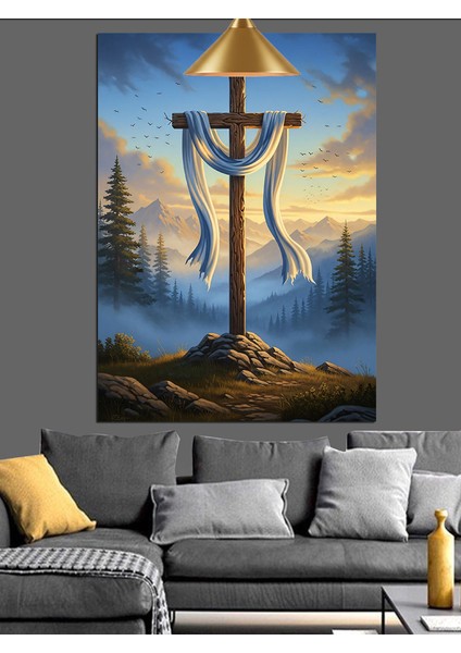 Haç Üzerindeki Beyaz Kumaş Figürü Dekoratif Kanvas - Mdf Ahşap Tablo modelleri