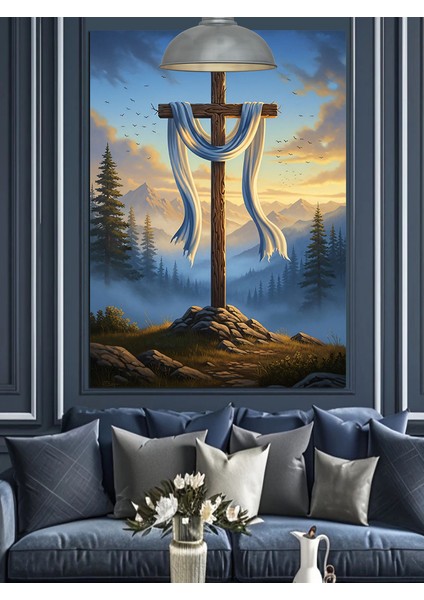 Haç Üzerindeki Beyaz Kumaş Figürü Dekoratif Kanvas - Mdf Ahşap Tablo fırsatları