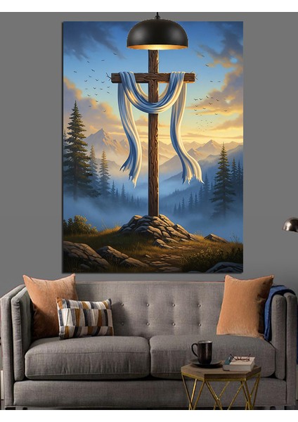 Haç Üzerindeki Beyaz Kumaş Figürü Dekoratif Kanvas - Mdf Ahşap Tablo indirimleri