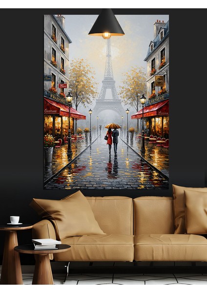 Yağmurda Paris Sokak Romantik Yürüyüş Dekoratif Kanvas - Mdf Ahşap Tablo fiyatları